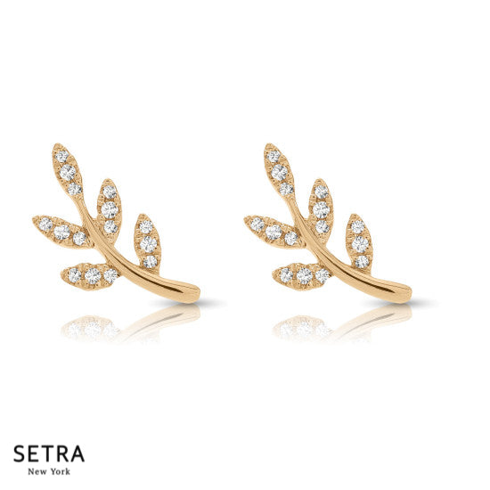 tree leafs 14kt Gold Diamond Earrings