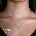 Diamonds & Sapphire In Bar Style Necklace 14kt Gold