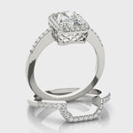 Set Of Engagement Rings 14kt Gold For Emerald Cut Diamond