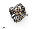 Bourbon Vanilla Orchid With Brown Diamonds Ring 14kt Gold