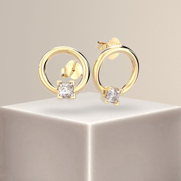 Circle  Of Love Princess Diamond Earrings 14k Gold