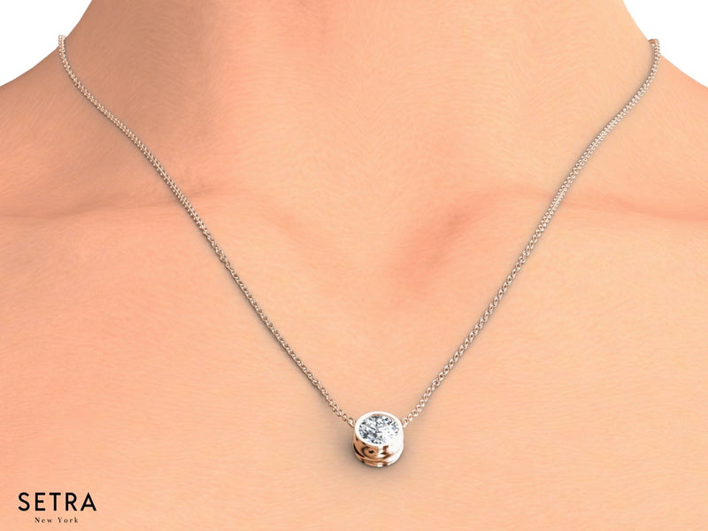 Lab Grown 1.55ct 14K Fine Rose Gold Diamond Solitaire Necklaces