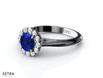 Elegant Center Round Cut Sapphire & Round Diamonds Halo Engagement 14K Gold Ring