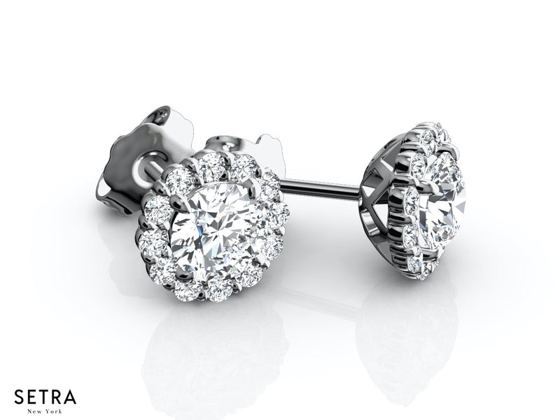 Lab Grown Diamonds Halo Round Cut Earrings 14kt Gold