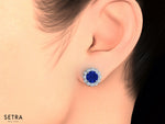 Lab Grown Diamond & Round Sapphire 14K Gold Halo Stud Earrings