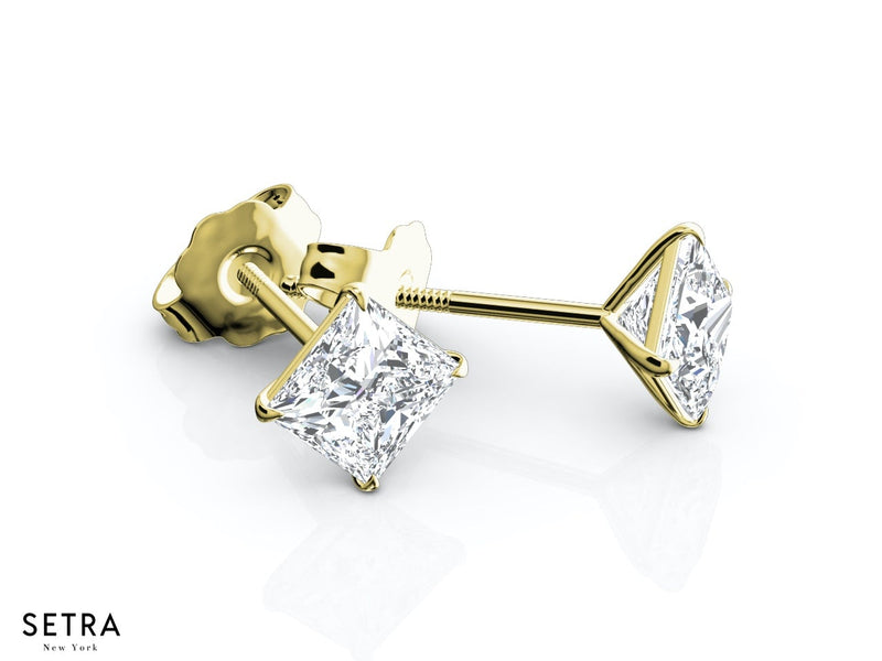 Lab Grown Diamonds Princess Cut Studs Earrings 14k Gold